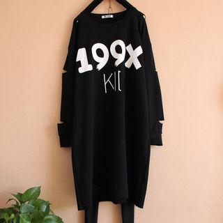 Print Cutout Long-sleeve Long T-shirt