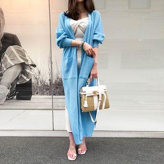 Knit Maxi Open Cardigan With Sash