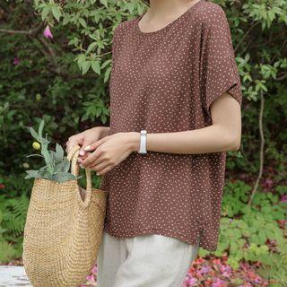 Slit-side Patterned Silky Blouse