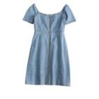 Zip Detail Short-sleeve Denim Mini A-line Dress
