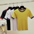 Short-sleeve Contrast-color Knit Top