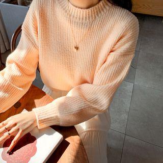 Pastel Drop-shoulder Rib-knit Top