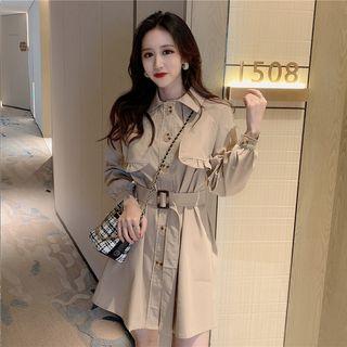 Single-breasted Ruffled Mini Dress With Belt