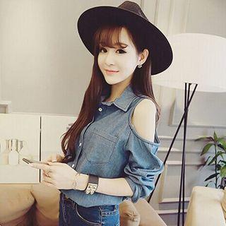 Shoulder Cut Out Denim Shirt