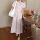 Short-sleeve A-line Midi Dress Pink - One Size