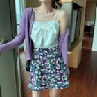 Bow Camisole Top / Light Jacket / Floral A-line Skirt