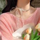 Rhinestone Ribbon Choker / Headpiece Silver - One Size