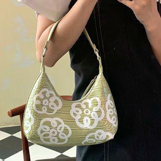 Floral Print Croc Grain Handbag