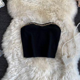 Chain-accent Tube Top Black - One Size