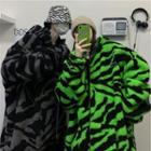 Zebra Print Hooded Zip-up Fleece Jacket