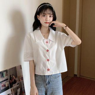 Floral Embroidered Collared Short Sleeve Blouse