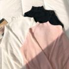 Plain Stand-collar Faux-fur Sweater