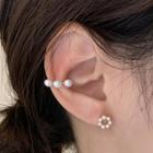 Set : Faux Pearl Earring + Cuff Earring Set Of 2 Pair - Ear Stud Earring & Clip On Earring - Gold - One Size