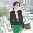 Collarless A-line Jacket With Belt