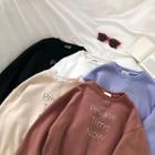 Lettering Print Fleece Long-sleeve Sweater