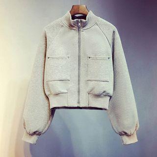 Cropped Stand-collar Long-sleeve Zip Sweatshirt Jacket
