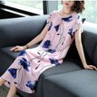 Short-sleeve Patterned Silk Midi Dress