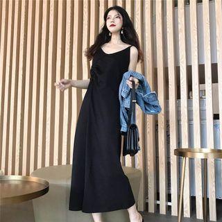 Plain Spaghetti Strap Dress Black - One Size