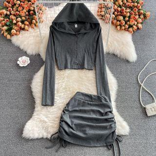 Set: Long-sleeve Hood T-shirt + Pencil Skirt