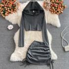 Set: Long-sleeve Hood T-shirt + Pencil Skirt