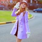 Wool Blend Applique Flower Coat