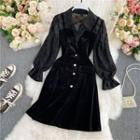V-neck Velvet Plain Dress Black - One Size