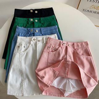 Multi-color High-waist Denim Skirt