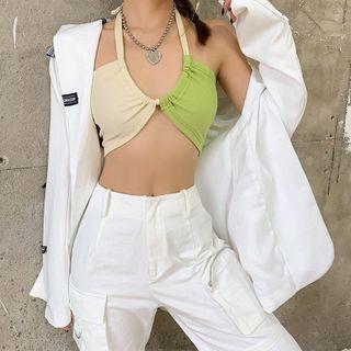 Two Tone Halter Crop Top