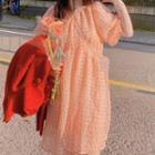 Long-sleeve Lace Top / Puff-sleeve A-line Dress