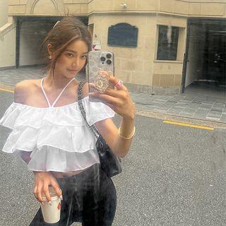 Halter Ruffle-layered Crop Top