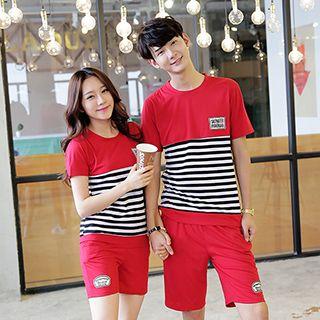 Set: Stripe Panel Couple T-shirt + Couple Shorts