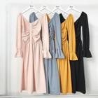 Frilled Off-shoulder Flare-sleeve Dress