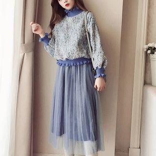 Long Sleeve Sweater / Mesh Midi Skirt