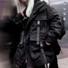 Hooded Buckled Zip Utility Jacket Black - One Size