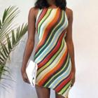 Sleeveless Color Block Striped Mini Sheath Dress
