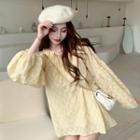 Long-sleeve Cold-shoulder Mini Dress Light Yellow - One Size