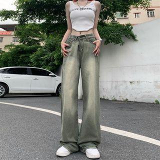 Low-rise Pocket-back Washed Loose-fit Jeans