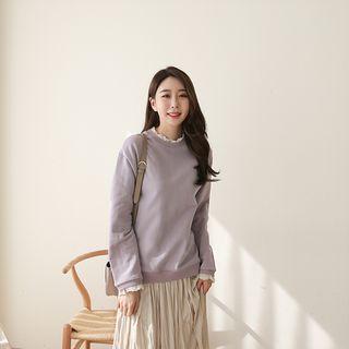 Laced Pastel-collar Cotton Sweatshirt