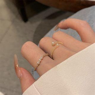 Set Of 2: Faux Pearl Alloy Ring (various Designs) Set Of 2 - D680 - Gold - One Size