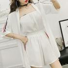 Set: Striped Applique Strapless Wide Leg Playsuit + Light Jacket