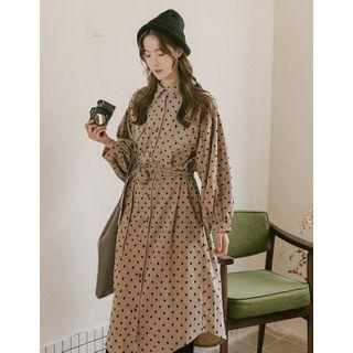 Balloon-sleeve Polka-dot Shirtdress
