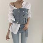 Long-sleeve Plain Shirt / Drawstring Denim Tube Top