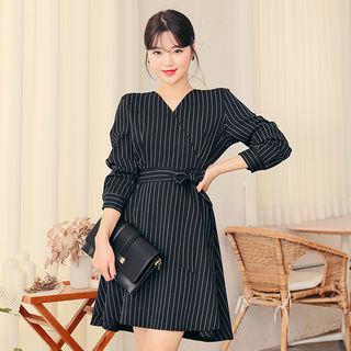 Wrap-front Tie-waist Striped Dress