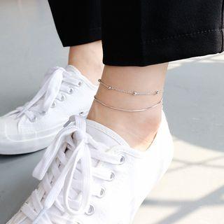 925 Sterling Silver Layered Anklet White - One Size
