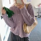 Plain Cable Knit Cardigan / Long-sleeve Lace Top