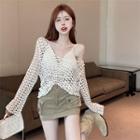 Cropped Knit Tank Top / Open-knit Loose Cape Top