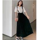 Set: Short-sleeve T-shirt + Suspender Maxi Skirt Black - One Size