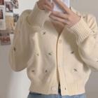 Plain Short-sleeve T-shirt / Flower Embroidered Cardigan / Wide-leg Jeans