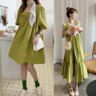 Plain Loose-fit Short-sleeve Dress / Sleeveless Dress