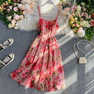 Floral Print Slim-cut Midi Dress